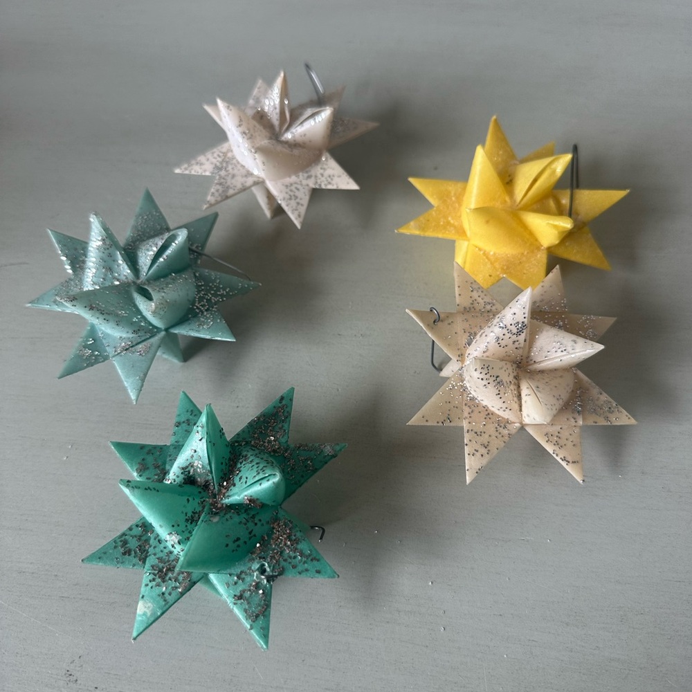 Vintage German waxed Moravian stars Christmas ornaments lot of 5